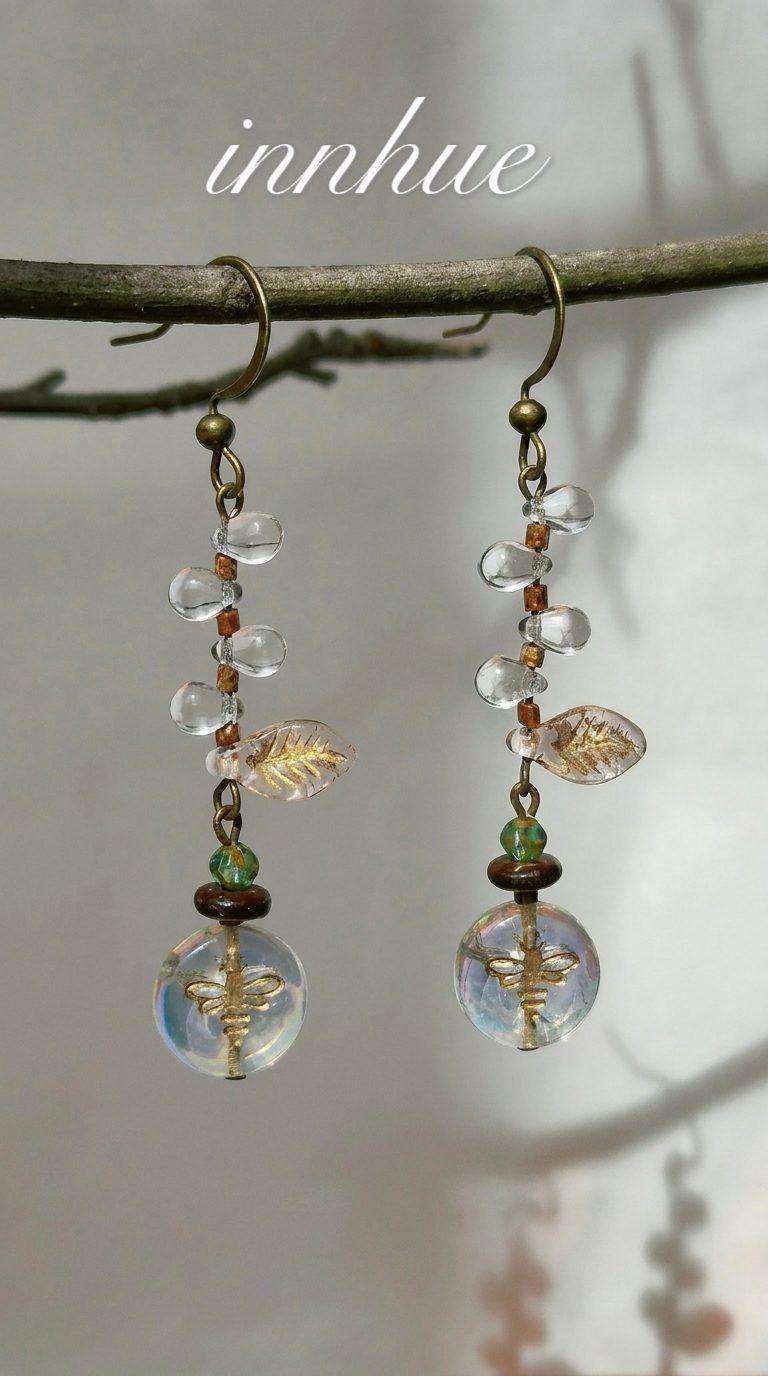 Echoes of Summer - Cicada & Dewdrop Glass Earrings view 1