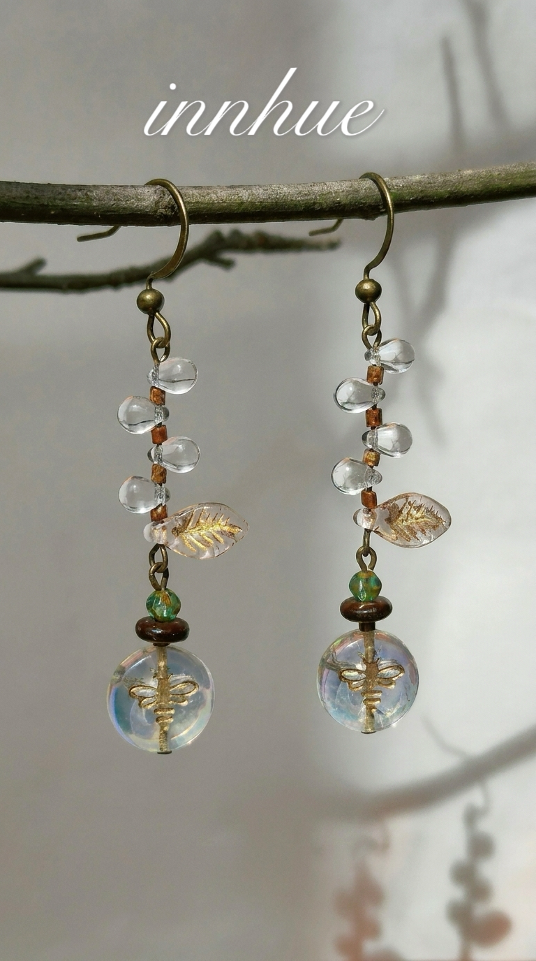 Echoes of Summer - Cicada & Dewdrop Glass Earrings view 1