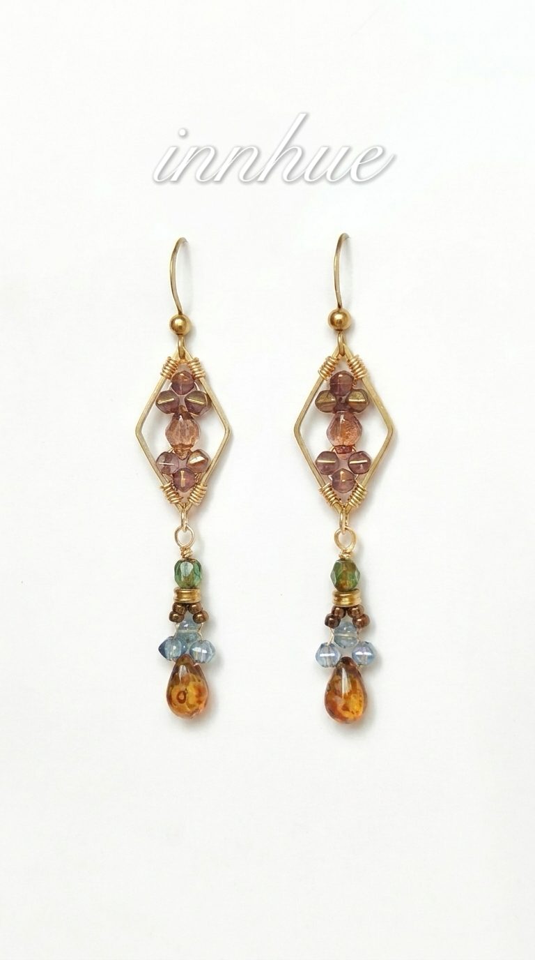 Geometric Mosaic - Wire-Wrapped Czech Glass Drop Earrings view 2