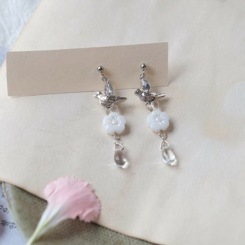 The Bird & The Bloom — Silver Bird Drop Earrings view 1