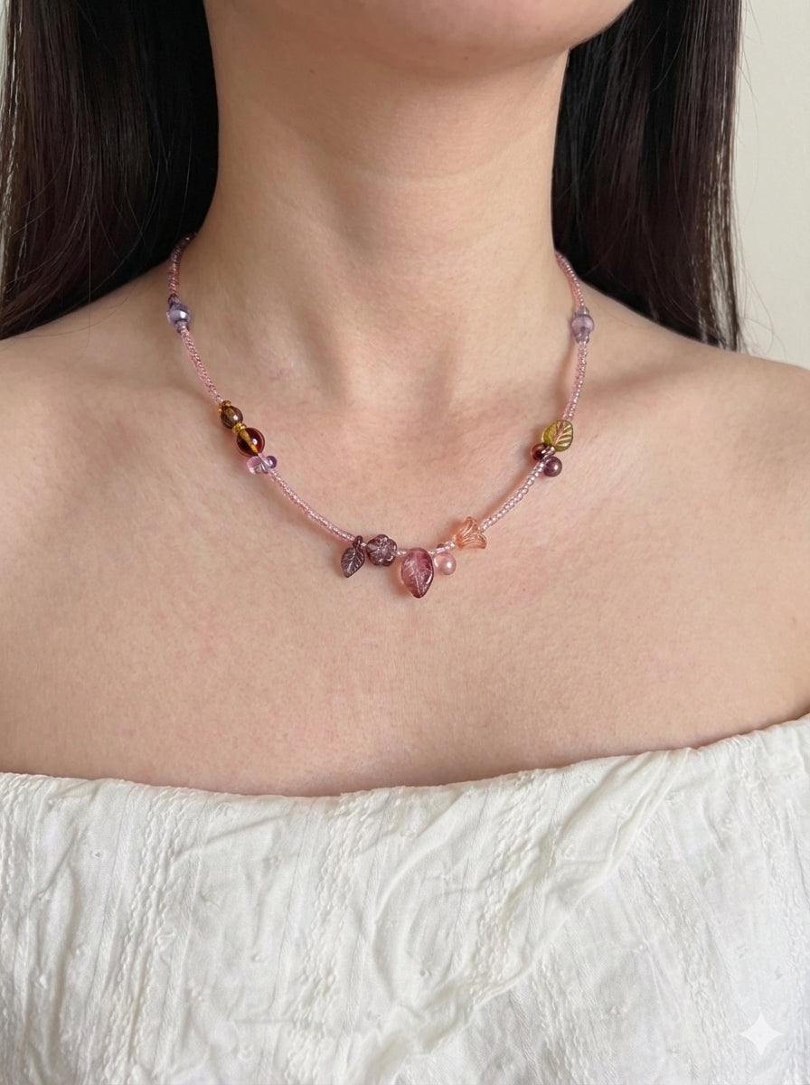 The Garden and One Strange Fruit — Floral Beaded Necklace view 1