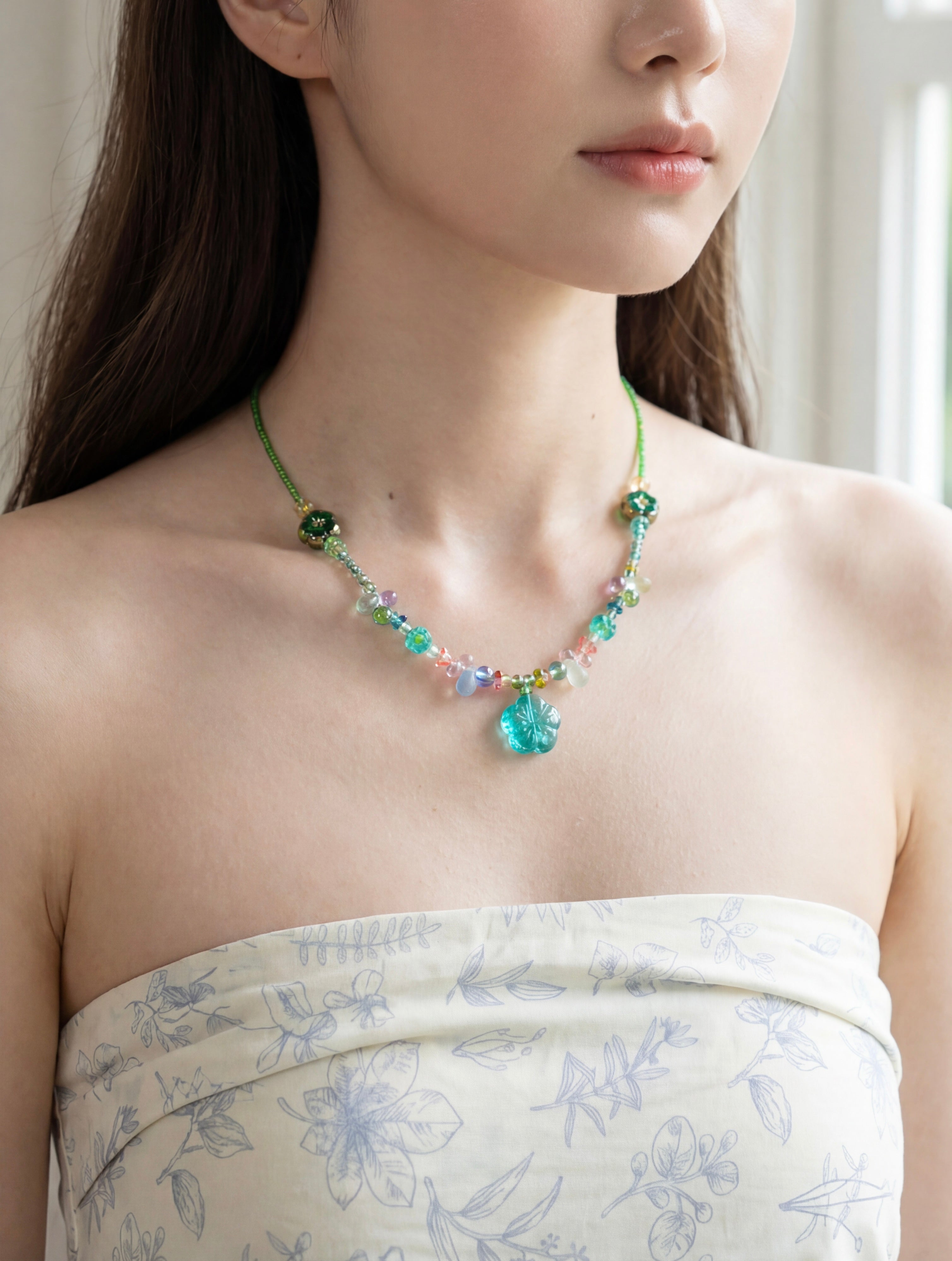 The Garden Woke Up Early — Floral Beaded Necklace view 1