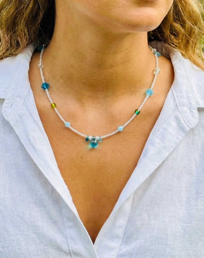 The Quiet Side of Water — Aqua Beaded Necklace view 1
